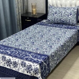 Cotton Printed Bedsheet Set - 2 pcs (Blue)