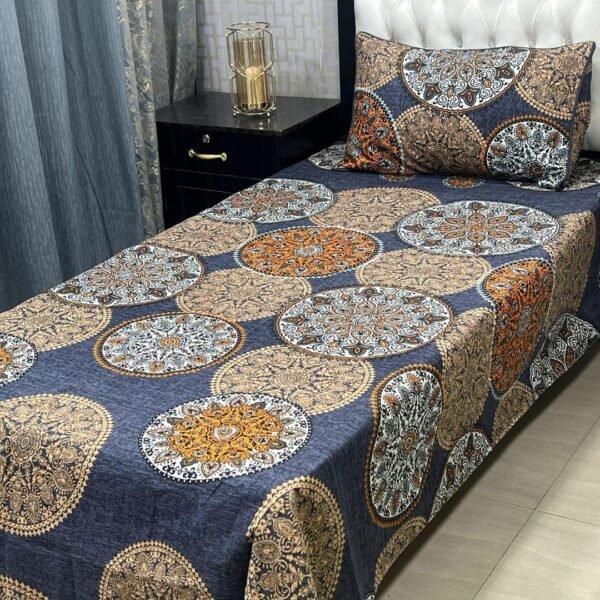 Cotton Printed Bedsheet Set - 2 pcs (Blue)