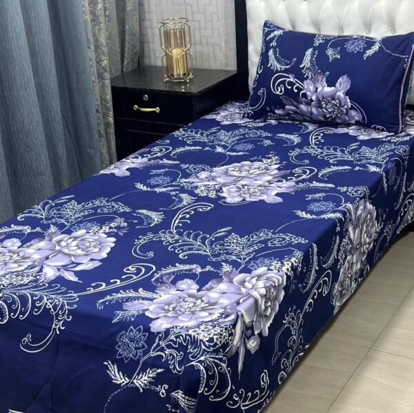 Cotton Printed Bedsheet Set - 2 pcs (Blue)