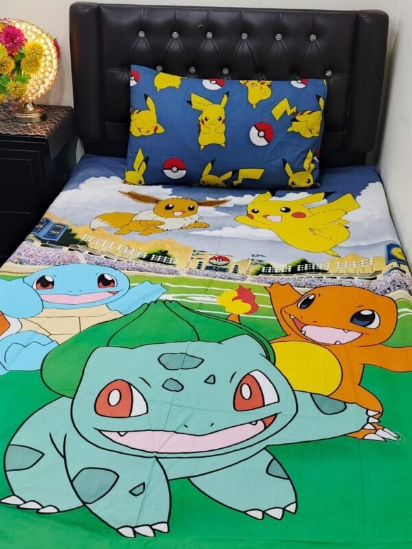 Pokemon Printed Single Bedsheet Set - 4 pcs