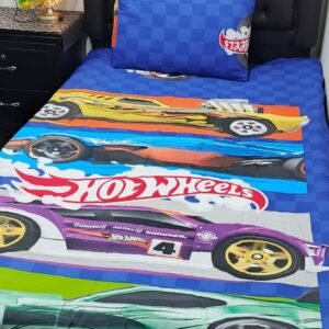 Hot Wheels Printed Single Bedsheet Set - 4 pcs