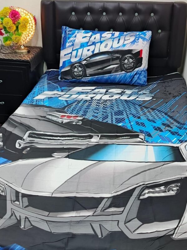 Fast Furious Printed Single Bedsheet Set - 4 pcs