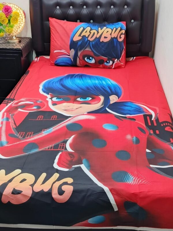 LadyBug Printed Single Bedsheet Set - 4 pcs