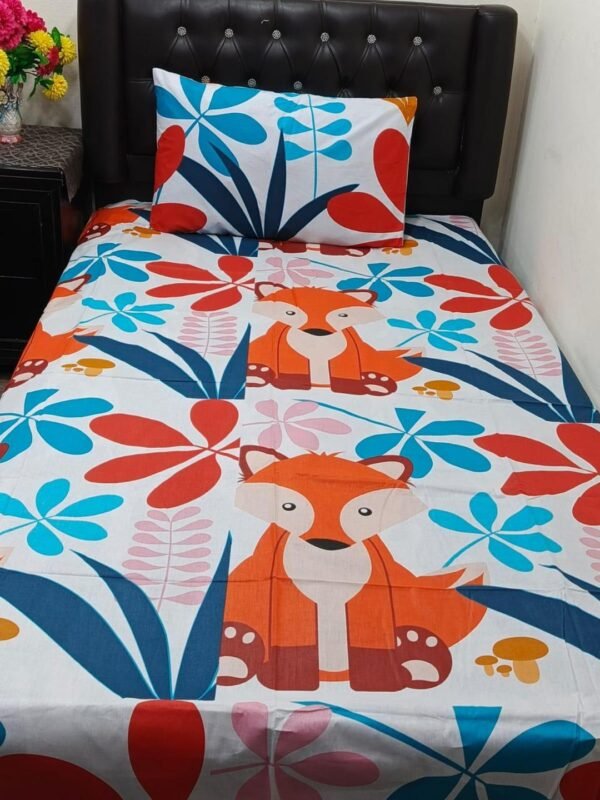 Fox Printed Single Bedsheet Set - 4 pcs