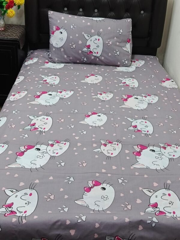 Kitty Printed Single Bedsheet Set - 4 pcs