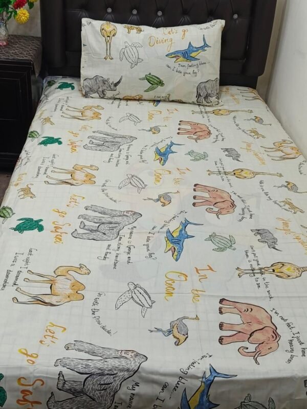 Animals Printed Single Bedsheet Set - 4 pcs