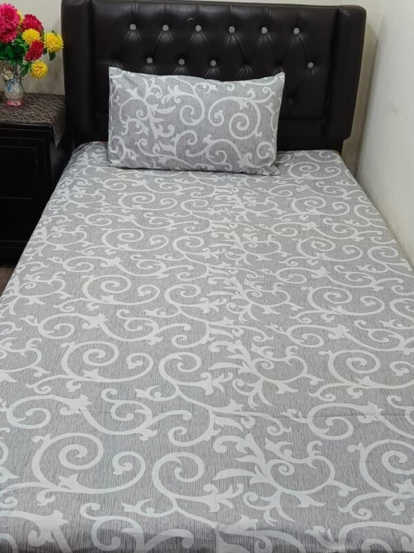 Cotton Printed Bedsheet Set - 4 pcs (Silver)