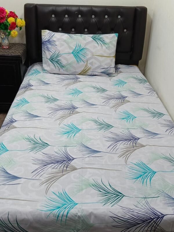 Cotton Printed Bedsheet Set - 4 pcs (White)