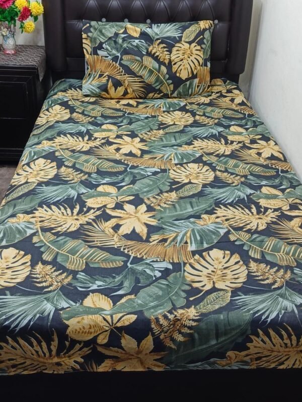 Leaves Printed Bedsheet Set - 4 pcs