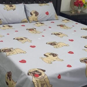 Dog Printed Double Bedsheet Set - 3pcs