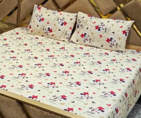 Mickey Mouse Printed Double Bedsheet Set - 3pcs