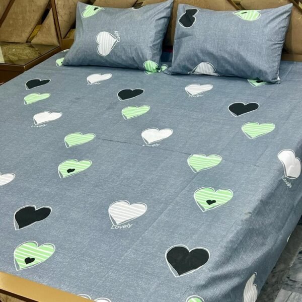 Heart Printed Double Bedsheet Set - 3pcs