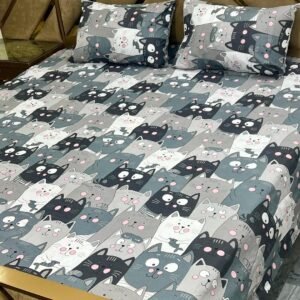 Cats Printed Double Bedsheet Set - 3pcs