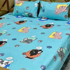 Cartoons Printed Double Bedsheet Set - 3pcs