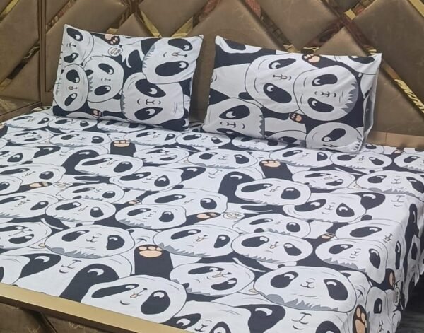 Panda Printed Double Bedsheet Set - 3pcs