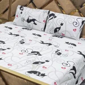 Cats Printed Double Bedsheet Set - 3pcs