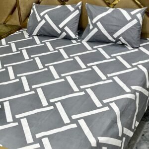 Lines Printed Double Bedsheet Set - 3pcs