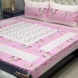 Flowers Printed Double Bedsheet Set - 3pcs