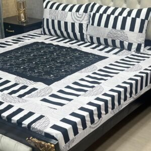 Lines Printed Double Bedsheet Set - 3pcs