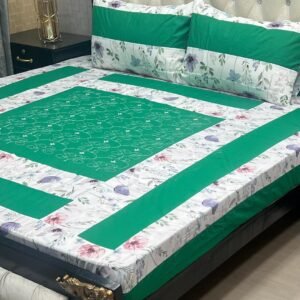 Flowers Printed Double Bedsheet Set - 3pcs