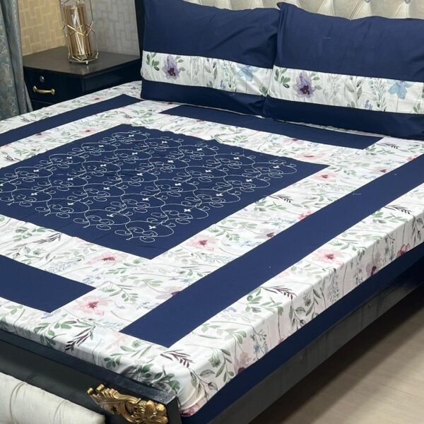 Lines Printed Double Bedsheet Set - 3pcs