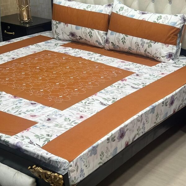 Lines Printed Double Bedsheet Set - 3pcs