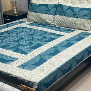 Leaves Printed Double Bedsheet Set - 3pcs