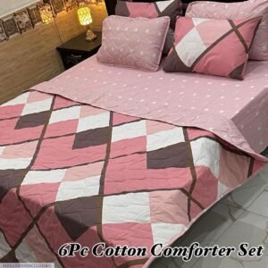 Lines Printed Double Bedsheet Set - 6pcs