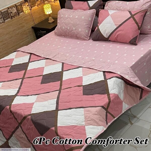 Lines Printed Double Bedsheet Set - 6pcs