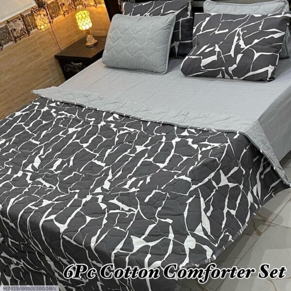 Lines Printed Double Bedsheet Set - 6pcs