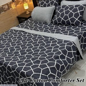 Lines Printed Double Bedsheet Set - 6pcs