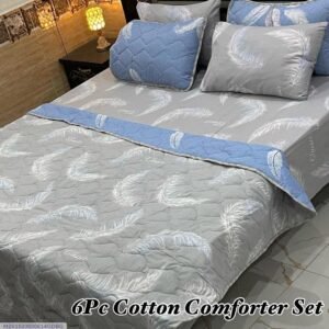 Leaves Printed Double Bedsheet Set - 6pcs