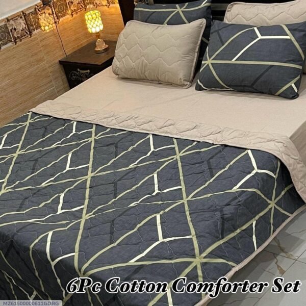 Lines Printed Double Bedsheet Set - 6pcs