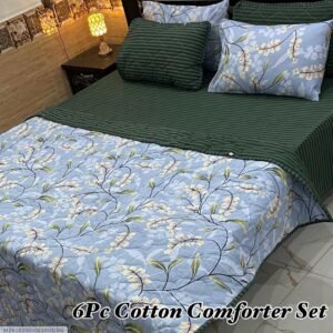 Flowers Printed Double Bedsheet Set - 6pcs