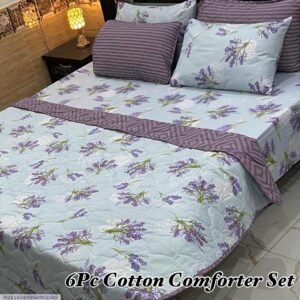 Flowers Printed Double Bedsheet Set - 6pcs