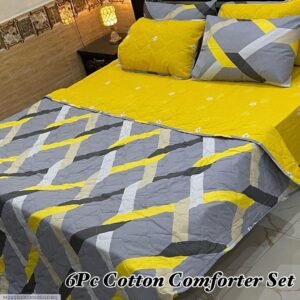 Lines Printed Double Bedsheet Set - 6pcs