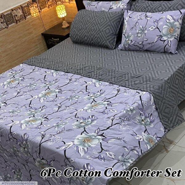 Flowers Printed Double Bedsheet Set - 6pcs