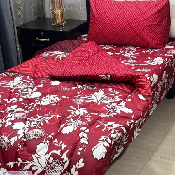 Flowers Printed Single Bedsheet Set - 3pcs