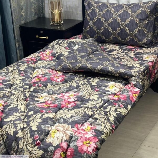 Flowers Printed Single Bedsheet Set - 3pcs