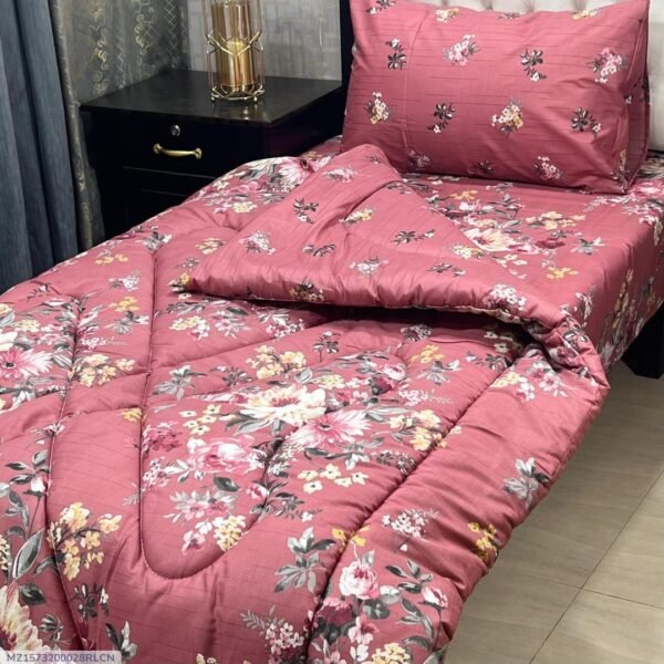 Flowers Printed Single Bedsheet Set - 3pcs