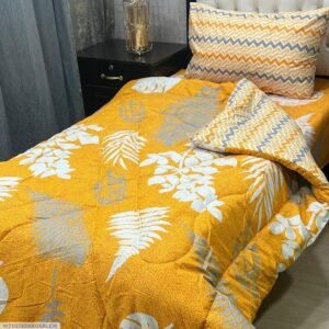 Leaves Printed Single Bedsheet Set - 3pcs