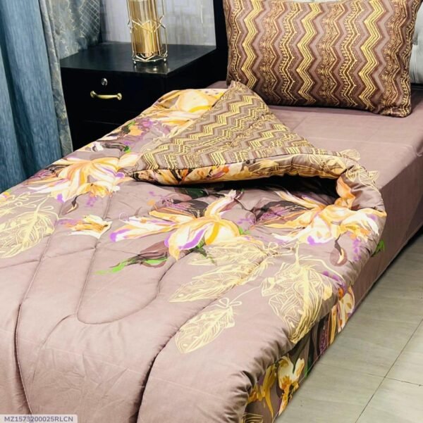 Flowers Printed Single Bedsheet Set - 3pcs