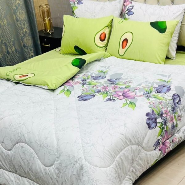 Avacado Printed Double Bedsheet Set - 6pcs