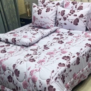 Flowers Printed Double Bedsheet Set - 6pcs