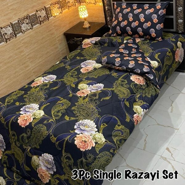 Flowers Printed Single Bedsheet Set - 3pcs