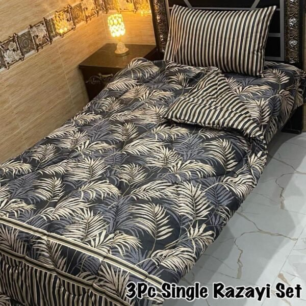 Leaves Printed Single Bedsheet Set - 3pcs