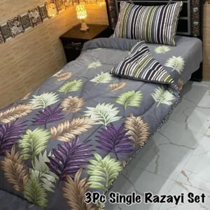 Leaves Printed Single Bedsheet Set - 3pcs