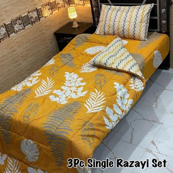 Leaves Printed Single Bedsheet Set - 3pcs