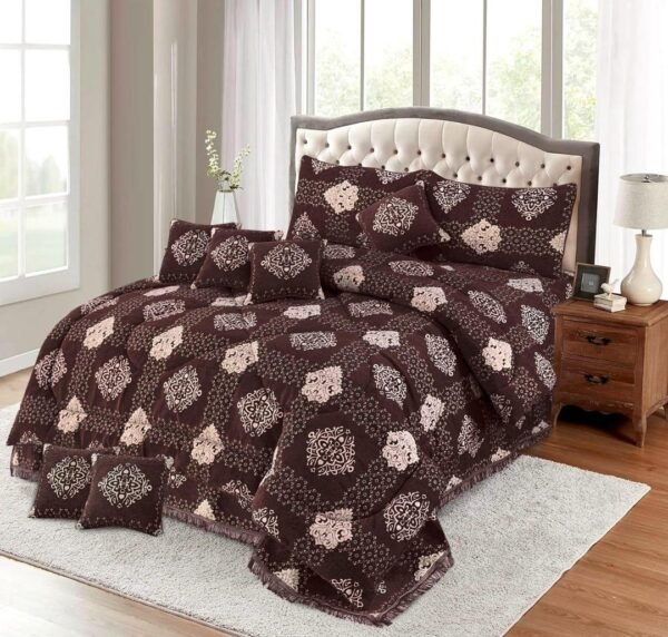 Flowers Printed Double Bedsheet Set - 10pcs