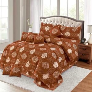 Flowers Printed Double Bedsheet Set - 10pcs